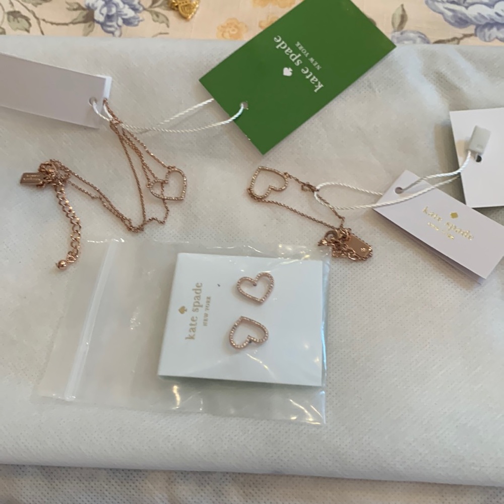 Kate Spade Rose Gold Heart Pendant Necklace & Bracelet & Earring Set